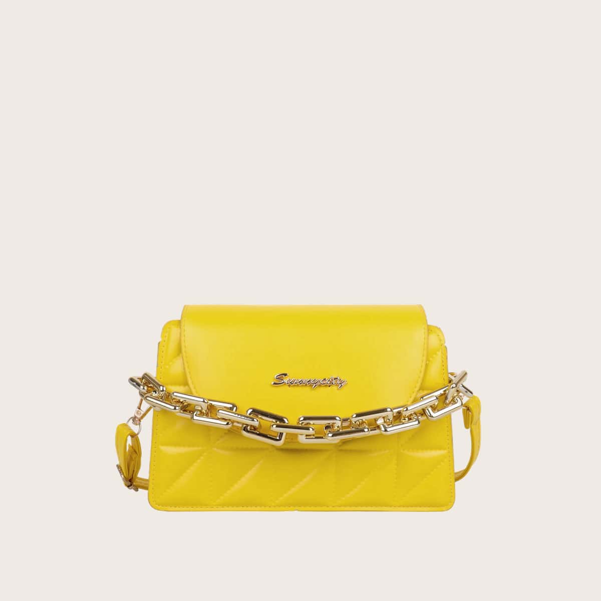 

Quilted Chain Satchel Bag, Yellow