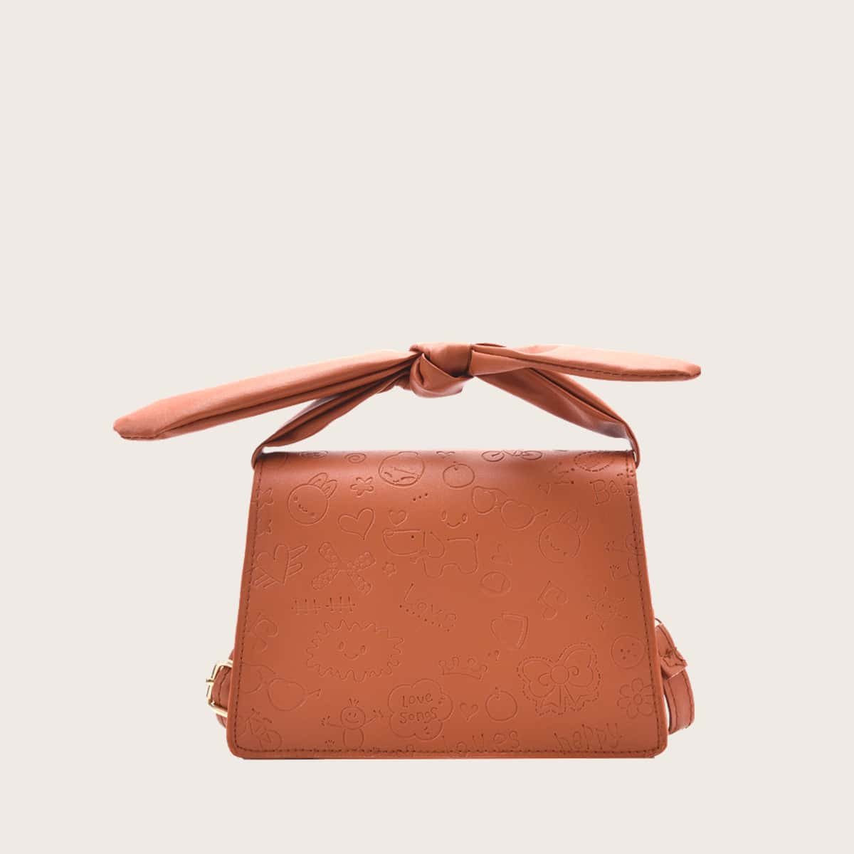 

Cartoon Embossed Knot Handle Satchel Bag, Brown