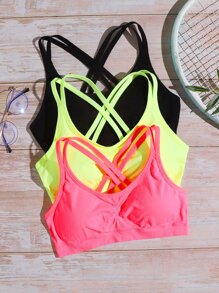SHEIN Cheerettes 3 Packs Solid Crisscross Sports Bra