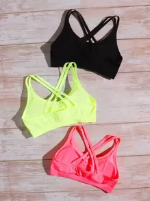 SHEIN Cheerettes 3 Packs Solid Crisscross Sports Bra