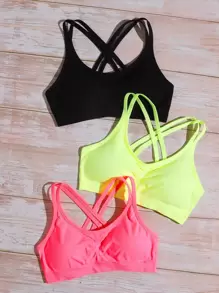 SHEIN Cheerettes 3 Packs Solid Crisscross Sports Bra