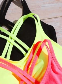 SHEIN Cheerettes 3 Packs Solid Crisscross Sports Bra