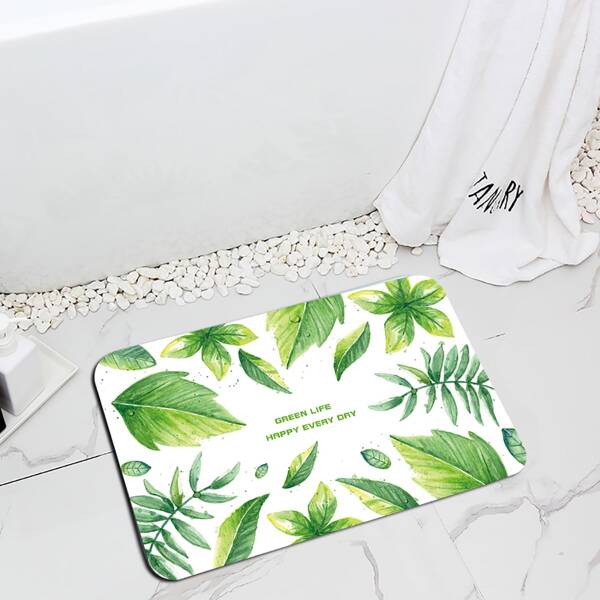 

Leaf Print Non-slip Bath Mat, Green