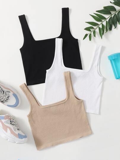 3 Packs Solid Sports Tank Top Fitted Shirt