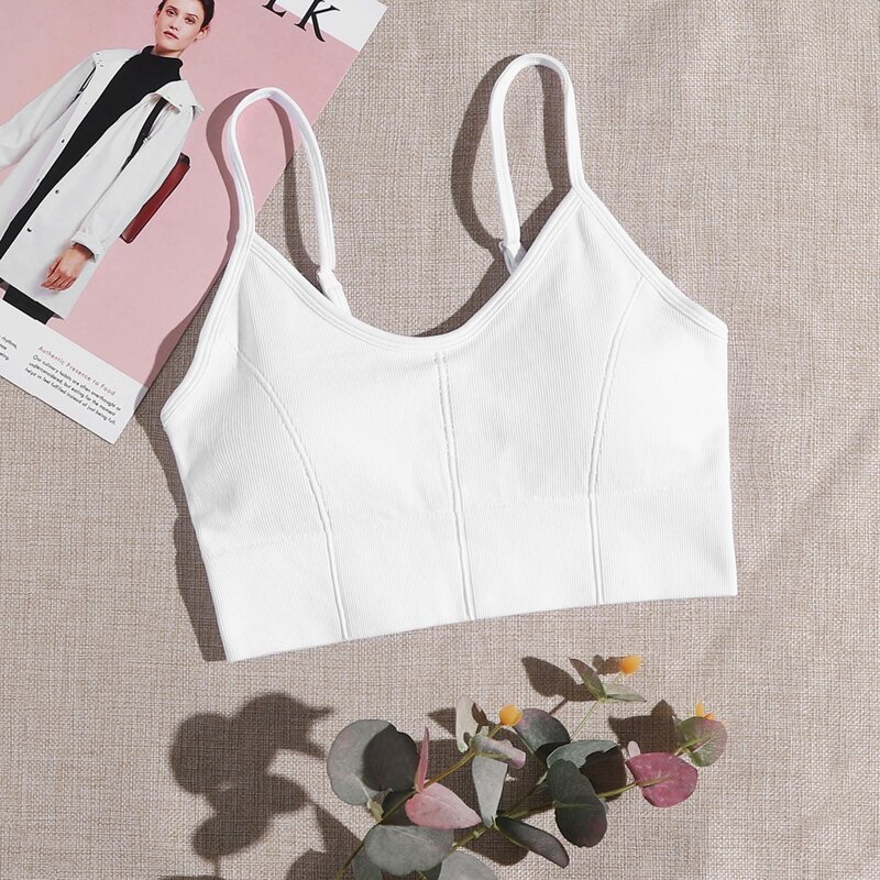 

Medium Support Rib-knit Sports Bra, White