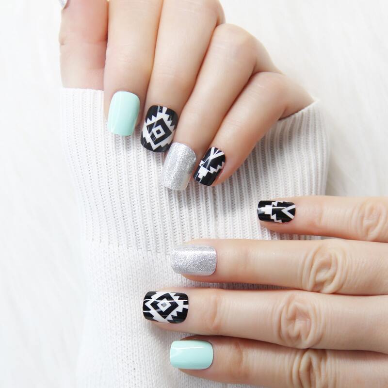 

24pcs Graphic Fake Nail & 1sheet Tape & 1pc Nail File, Multicolor