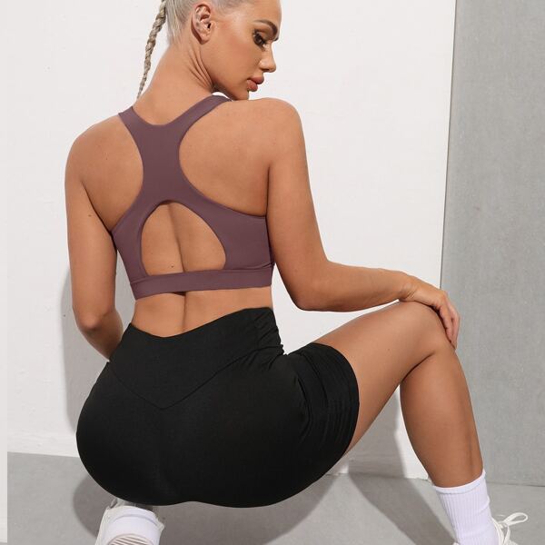 

Cut Out Solid Sports Bra, Mauve purple