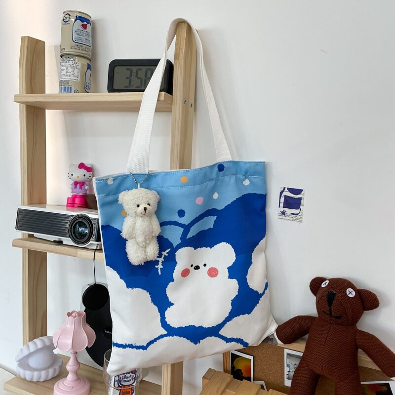 

Cartoon Bear Tote Bag, Baby blue