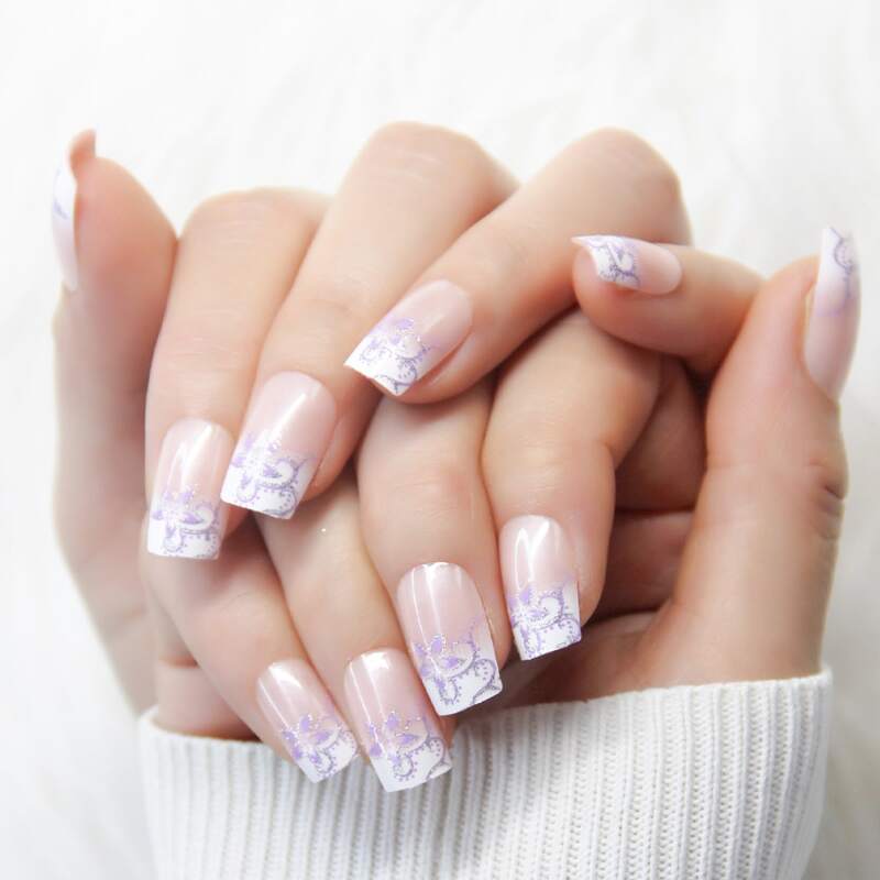

24pcs Flower Pattern Fake Nail & 1sheet Tape & 1pc Nail File, Multicolor