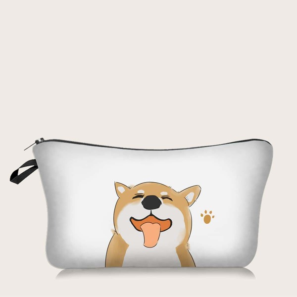 

Dog Pattern Zipper Makeup Bag, White