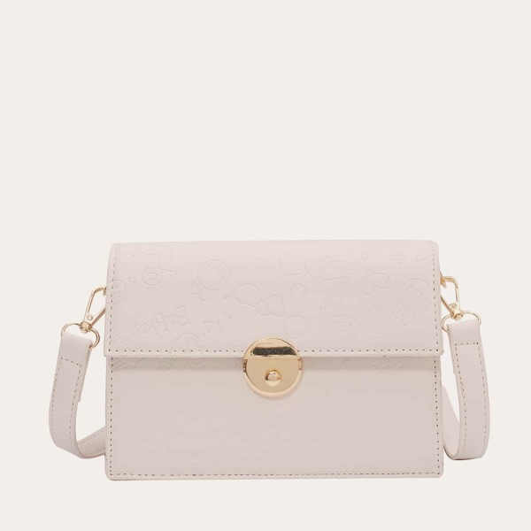 

Cartoon Embossed Crossbody Bag, Beige