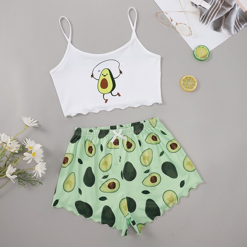 

Avocado Graphic Lettuce Trim Pajama Set, Multicolor
