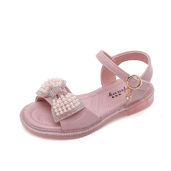

Girls Faux Pearl & Bow Decor Sandals, Baby pink