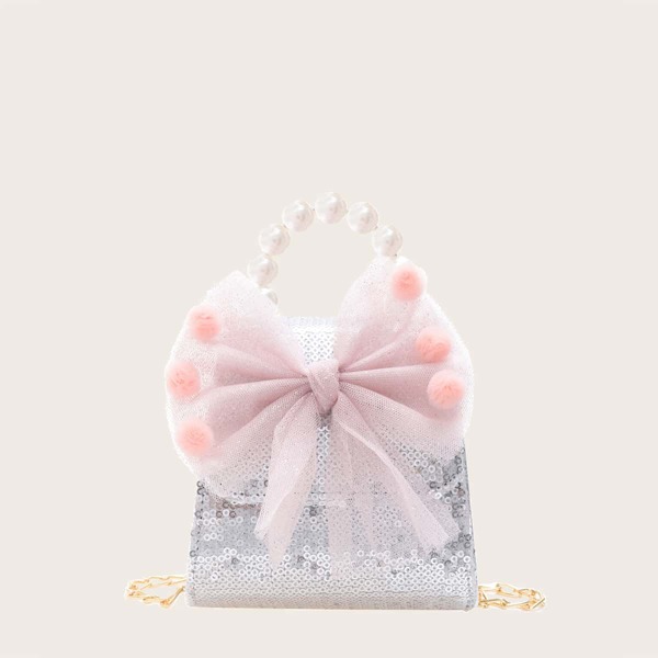 

Girls Sequin & Bow Decor Satchel Bag, Silver