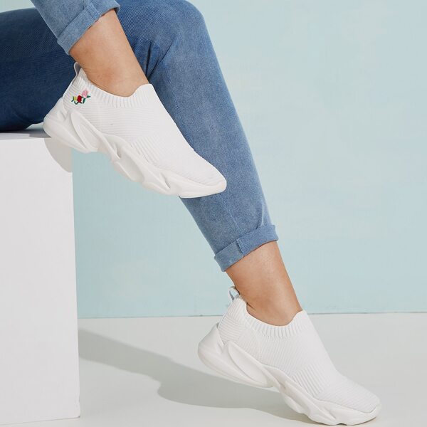 

Floral Embroidered Slip On Sneakers, White
