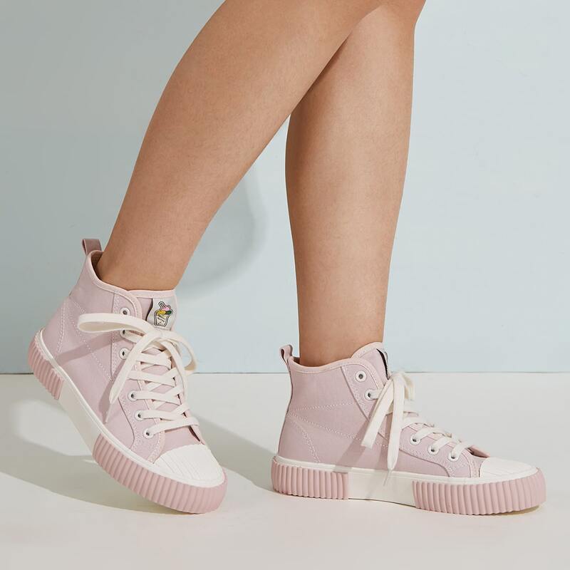 

Lace-up Front High Top Canvas Shoes, Pink