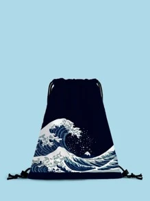 Ba lô dây rút đồ họa sóng - Màu xanh hải quân - Xem 1