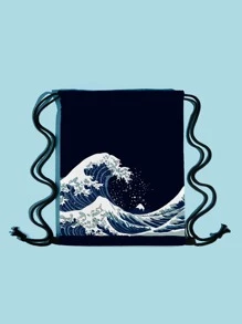 Ba lô dây rút đồ họa sóng - Màu xanh hải quân - Xem 2
