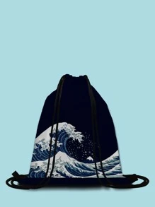 Ba lô dây rút đồ họa sóng - Màu xanh hải quân - Xem 3