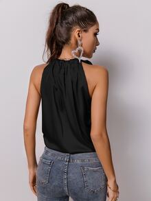 Glamaker Top liso de satén con cuello redondo - Negro - Ver 2