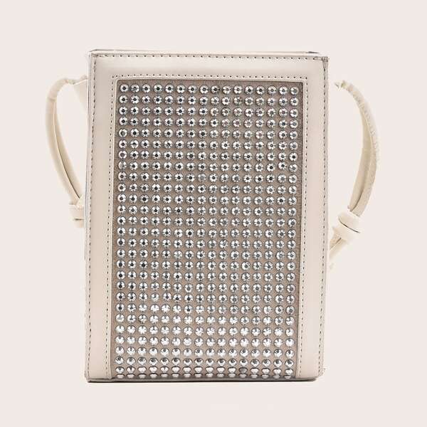 

Studded Decor Crossbody Bag, Beige