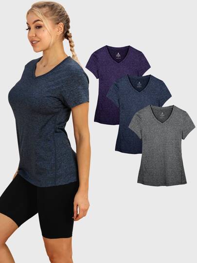 3pcs V-Neck Short Sleeve Sports T-Shirt