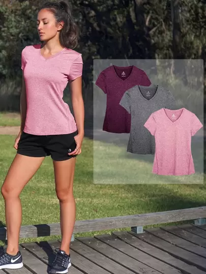 3 Piezas Camiseta Deportiva De Manga Corta Y Cuello En V