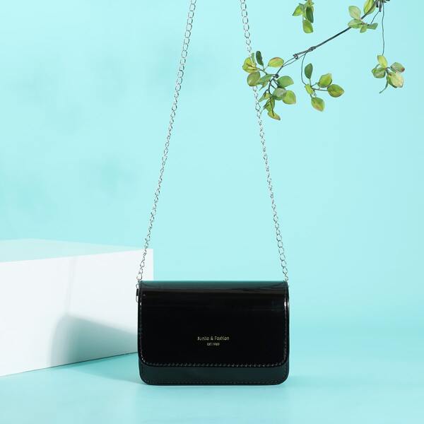 

Letter Graphic Chain Crossbody Bag, Black