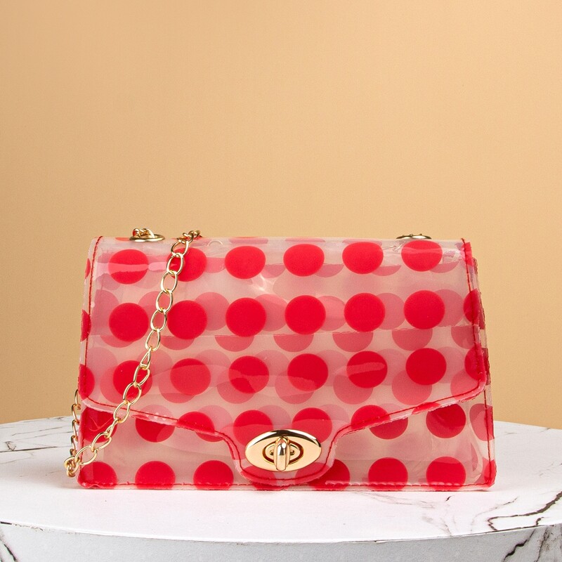

Clear Polka Dot Chain Bag, Red