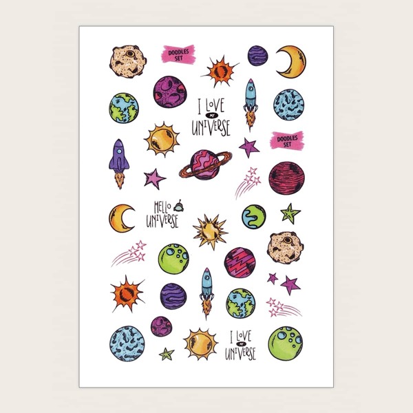 

1sheet Cartoon Planet Nail Art Sticker, Multicolor
