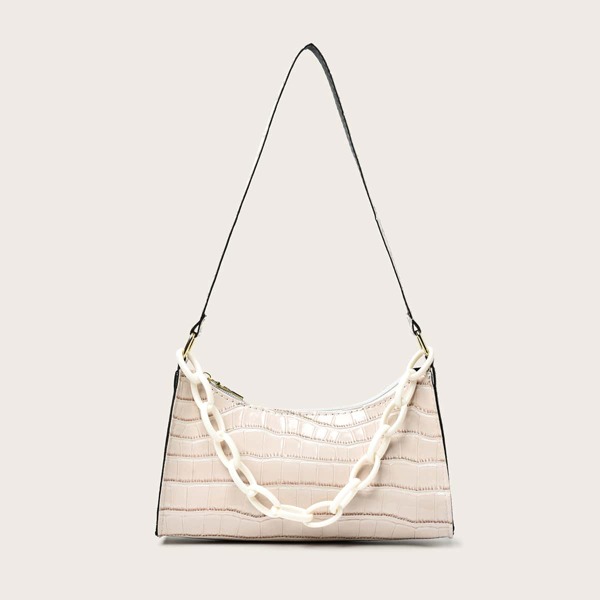 

Croc Embossed Baguette Bag, Beige