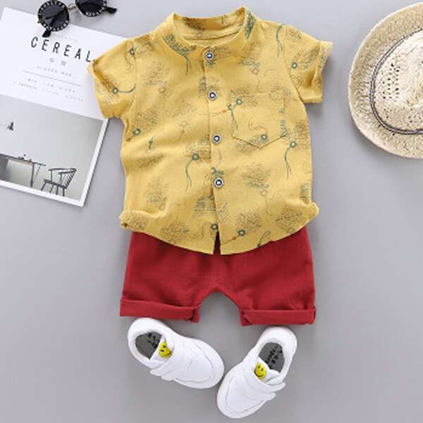 

Toddler Boys Allover Print Shirt With Shorts, Multicolor