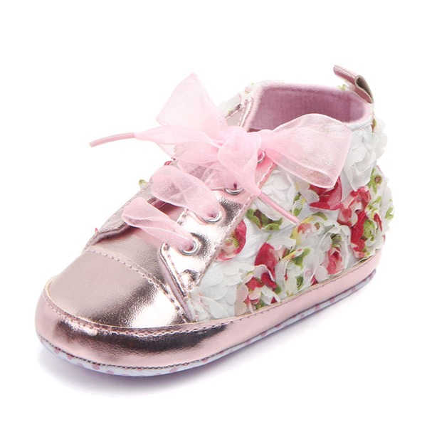 

Baby Girl Floral Decor Lace-up Front Sneakers, Baby pink