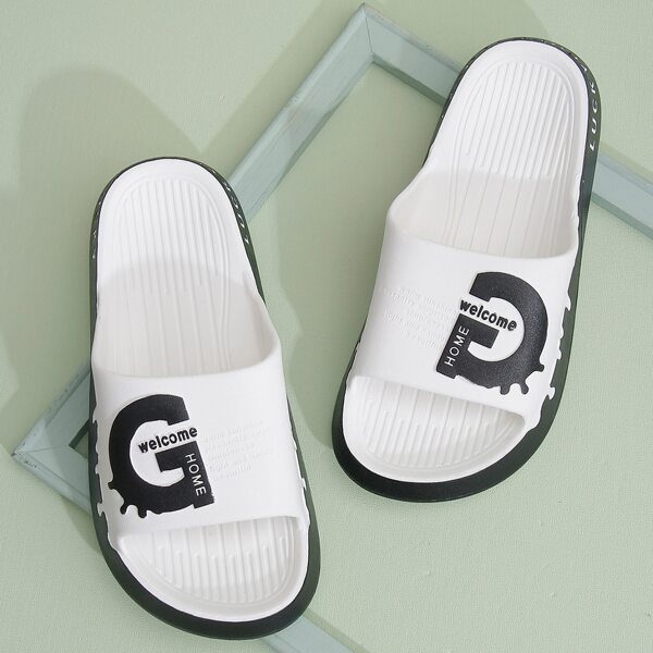 

Men Letter Graphic Shower Slides, Black and white