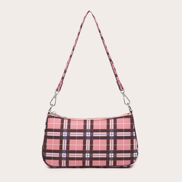 

Plaid Baguette Bag, Watermelon pink