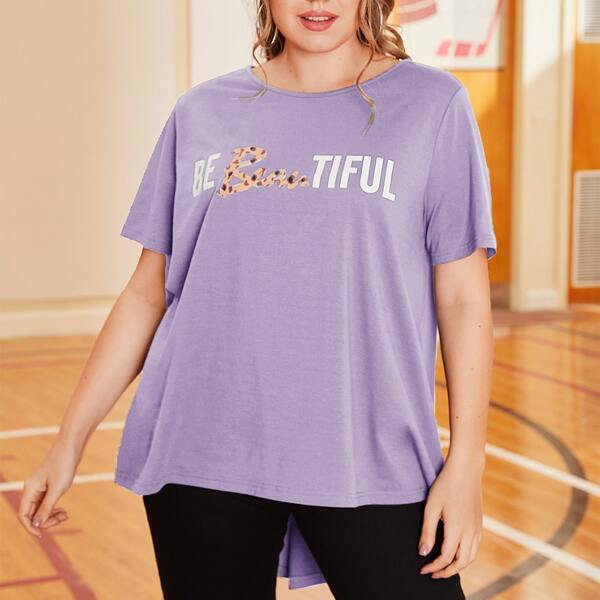 

Plus Letter Graphic Dip Hem Top, Lilac purple