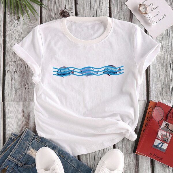 

Fish Print Short Sleeve Tee, White