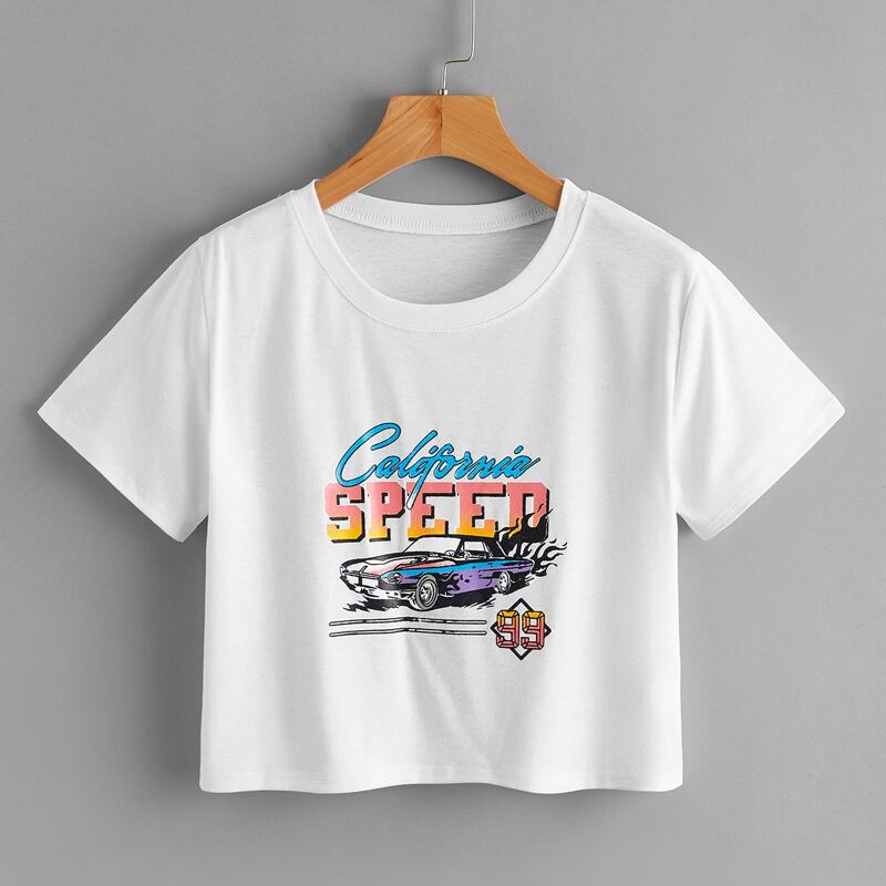 

Letter Car Graphic Crop Tee, White