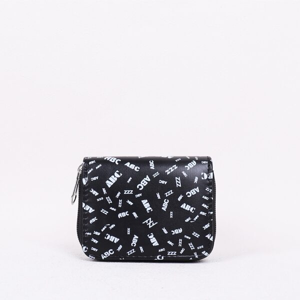 

Slogan Graphic Zipper Around Purse, Black