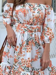 Missord 花卉荷葉邊下擺露肩夏裝裙 - 彩色 - 查看 4