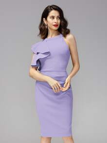 MIUSOL vestido ajustado unicolor ribete con fruncido exagerado - Lila Púrpura - Ver 3