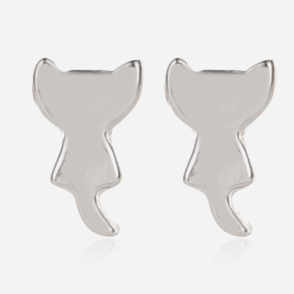 

Cartoon Cat Design Earrings, Silver