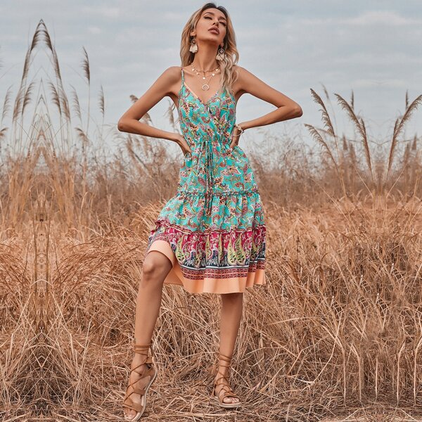

Paisley Print Frill Cami Dress, Multicolor