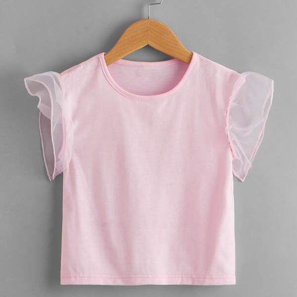 

Toddler Girls Contrast Mesh Sleeve Tee, Pink