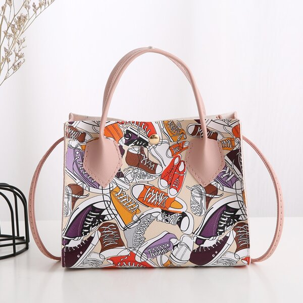 

Shoe Graphic Satchel Bag, Multicolor