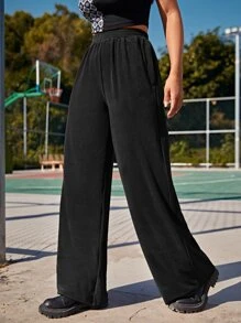 SHEIN Quần Túi màu trơn Giải trí - màu đen - Xem 1