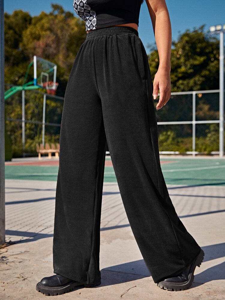 SHEIN Quần Túi màu trơn Giải trí - màu đen - Xem 1