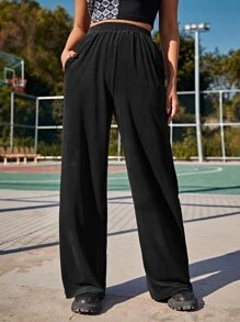 SHEIN Quần Túi màu trơn Giải trí - màu đen - Xem 3