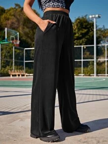 SHEIN Quần Túi màu trơn Giải trí - màu đen - Xem 5