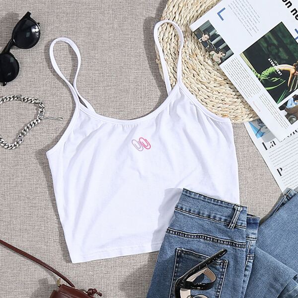 

Pin Print Cami Crop Top, White